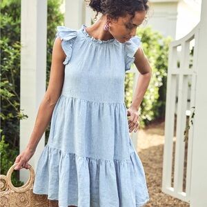 NWT lake pajama Helen dress - blue linen - XXS